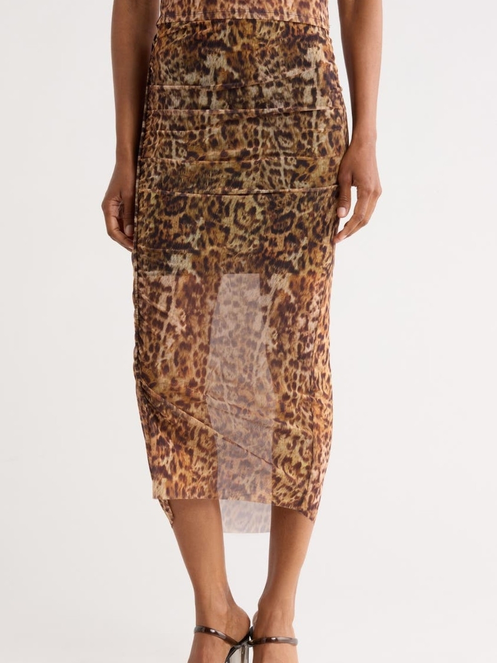 AllSaints Nora Skirt Leopard Print Sheer Midi Skirt - Brown